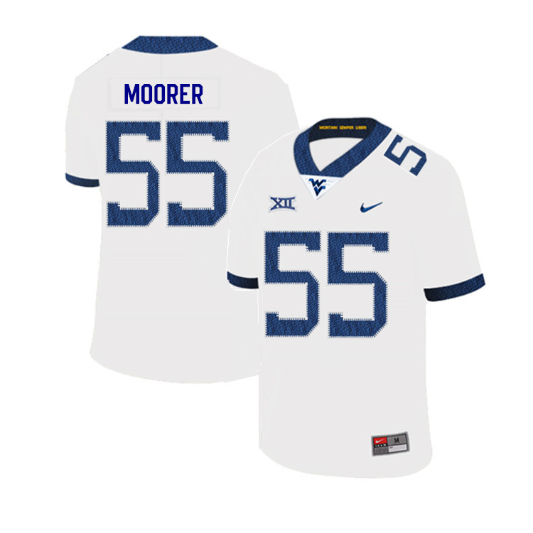 2019 Men #55 Parker Moorer West Virginia Mountaineers College Football Jerseys Sale-White